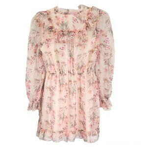 J ING Women's Multicolor Pink Floral‎ Ruched Ruffled Mini Dress Size Small NWT